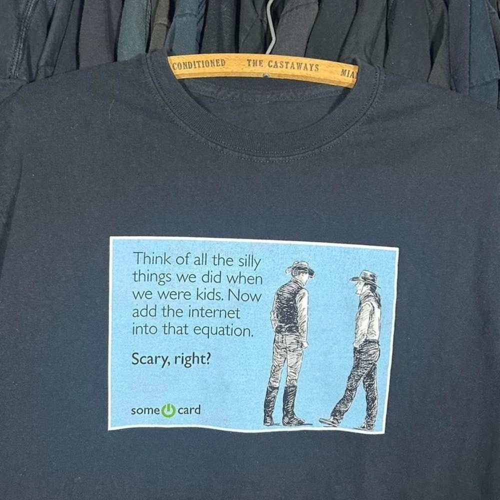 Vintage y2k funny humour tech Black cotton streetwear tee with humorous design